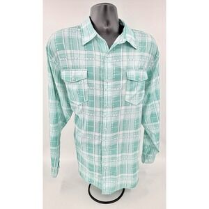Scales Fish Plaid Vented Performance L/S Roll Up Aqua & White Shirt Mens XL NWOT